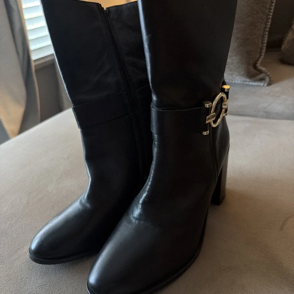 NAPOLEONI Italy Vitello Black Leather Mid Shaft Boots EU 40 US 9.5 New MSRP $329
